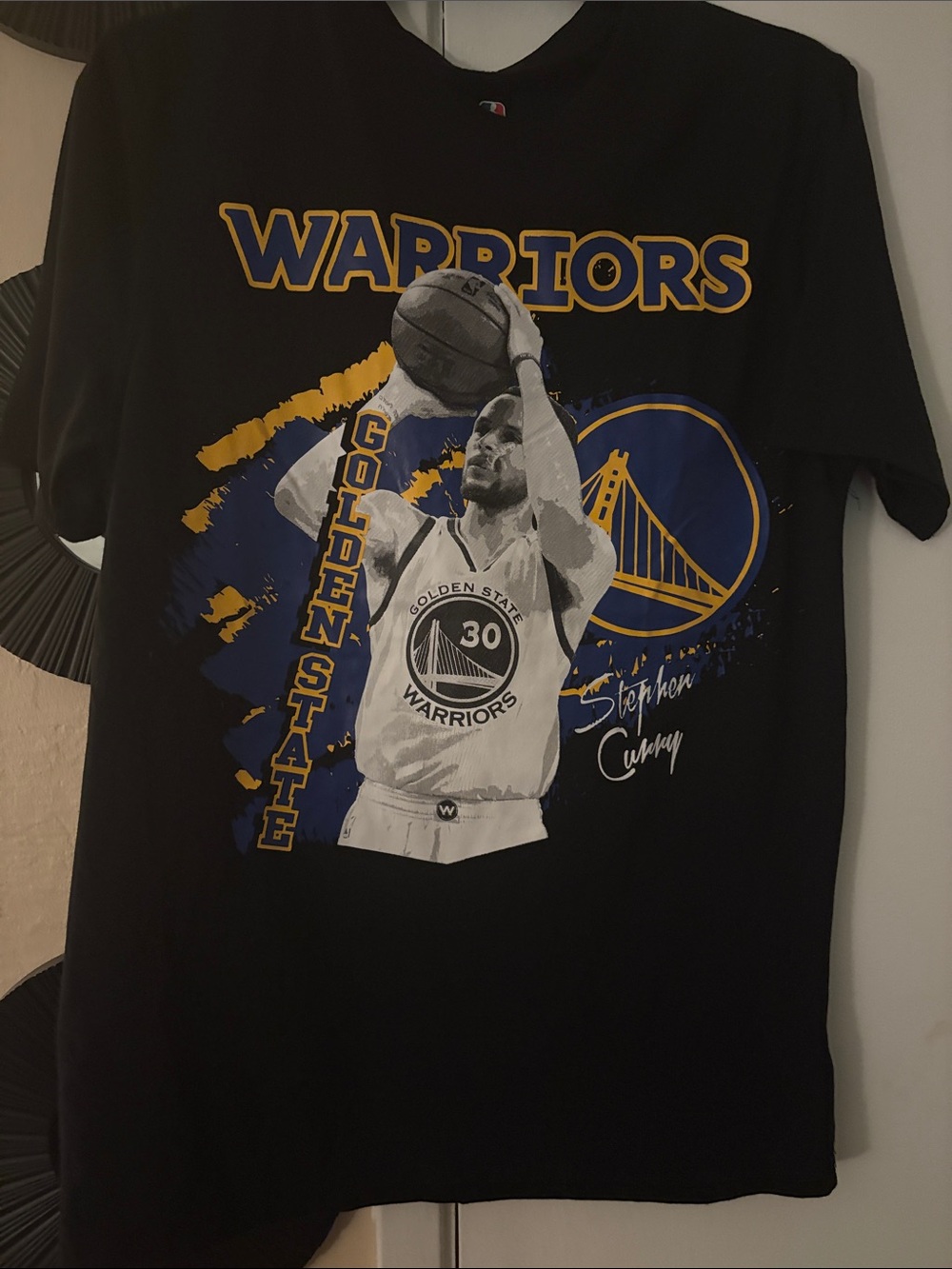 NBA Golden State Warriors Black Tee with Blue & Gold Accents